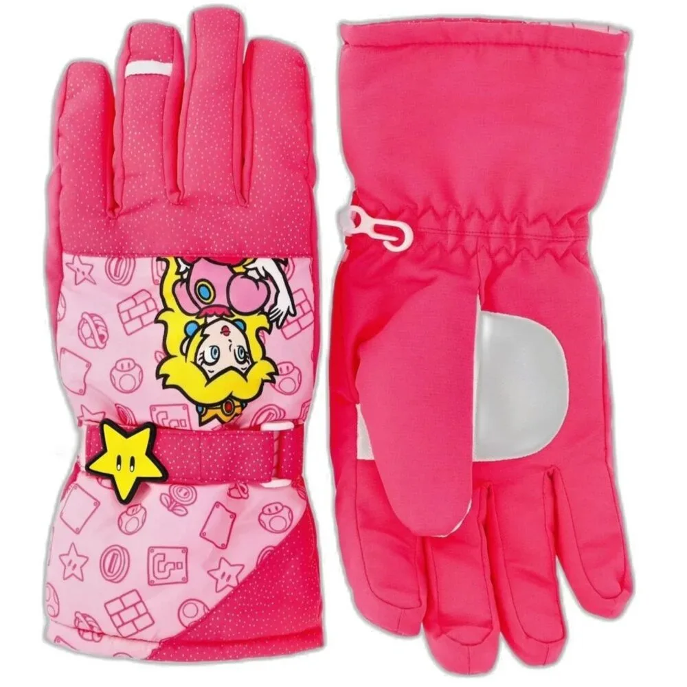Super Mario Princess Peach Insulated Gloves 3M GIRLS SIZE L-XL Pink Ski NEW